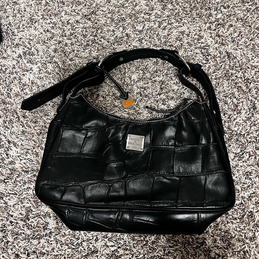 Dooney & Bourke Black Croc-Embossed Shoulder Bag